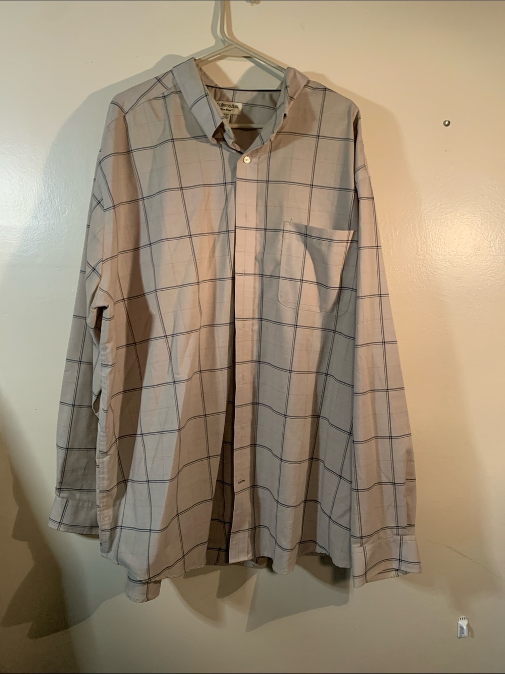 Men's Long-Sleeve Windowpane Button-Down Shirt - Light Gray 3Xl